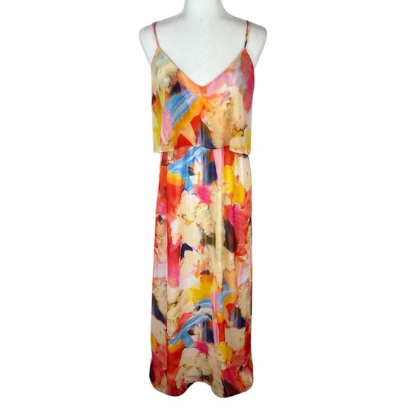 H&M Watercolor Spaghetti Strap Summer Maxi Dress Size 8 - Picture 1 of 10